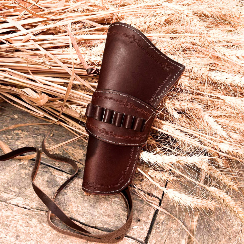 Hulara Brown Leather Western Gun Holster / Ammo Holster – .22 .38 .44 Family