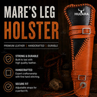 Hulara Leather Scabbard Holster for Henry Mare's Leg 18 Inch Rifle Rossi Ranch Hand | Handmade Western Leg Holder Black & Brown | Drop Leg Holster