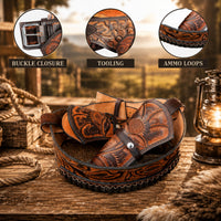 Hulara .22/.38/.44 Caliber Western Gun Holster Belts | Heritage Rough Rider | Cowboy Gun Belt | Ruger Wrangler Revolver Holster With Cartidge Belt  Full Grain DD Harness Buff Leather in Antique Brown Colour