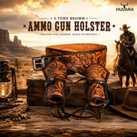 Hulara .22/.38/.44 Caliber Western Gun Holster Belts | Heritage Rough Rider | Cowboy Gun Belt | Ruger Wrangler Revolver Holster With Cartidge Belt  Full Grain DD Harness Buff Leather in Antique Brown Colour