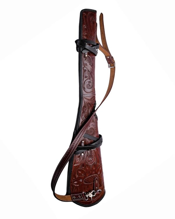 Hulara Real Leather Rifle Scabbard for Lever Action Rifle Case Shotgun Scabbard Carved Saddle Scabbard For Henry Big Boy Rifle With Padded Interior Protection (Brown_2, Solid)