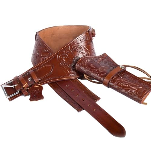 Hulara Genuine Leather Western Gun Belt Concealed Carry Gun Holster Belt for Men Women Cowboy Costume Revolver Holster Pistol Tactical Hoslter