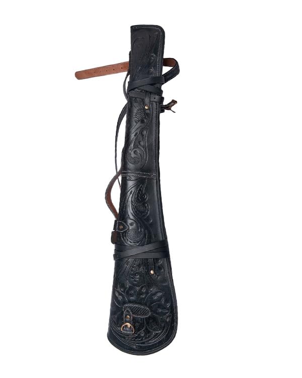Hulara Genuine Leather Engraved Rifle Case Western Scabbard fits 16 to 20 Inch Barrel Length Lever Action Rifle Shotgun Cover Sheath Winchester Gun Case for Wild Bunch Shooting