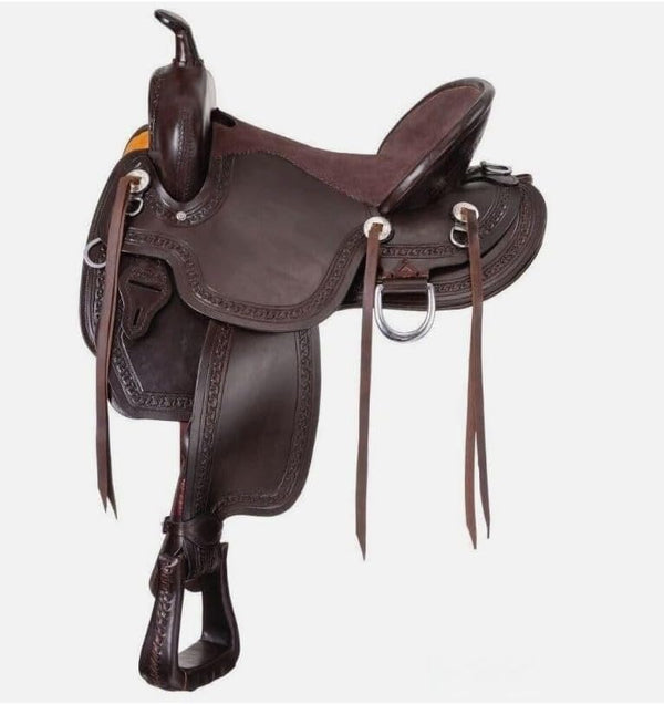 Hulara Western Mule Saddle – Premium Dark Oil Leather, Mule Bars with 7 Inch Gullet – Comfortable & Durable Riding Saddle – Available in 15″, 16″ 17″,18"& 19″ Sizes