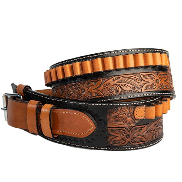 Hulara Genuine Leather Bandoiler Ammo Belt with Loops Cowboy Shotgun Shell Holder 38 Caliber Cartrid - 2