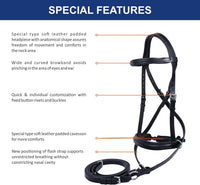 Wonder Care Genuine English Leather Crossover Crossunder Bitless Bridle for Horse Headstall with Reins - 10