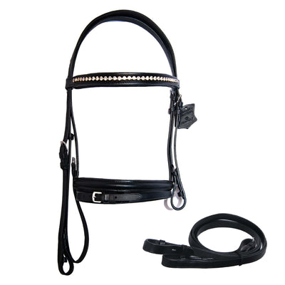 Hulara Top Grain Cowhide Leather English Bridle Snaffle Horse Bridle Flash Noseband with Rhinestone Browband Horse Bit Bridle with Reins Bridles for Horses