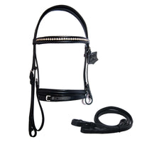 Hulara Top Grain Cowhide Leather English Bridle Snaffle Horse Bridle Flash Noseband with Rhinestone Browband Horse Bit Bridle with Reins Bridles for Horses