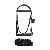 Hulara Top Grain Cowhide Leather English Bridle Stitched Padded Browband and Noseband Horse Bridle Horse Bit Bridle with Reins Bridles for Horses