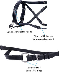 Wonder Care Genuine English Leather Crossover Crossunder Bitless Bridle for Horse Headstall with Reins - 11