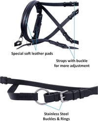 Wonder Care Genuine English Leather Crossover Crossunder Bitless Bridle for Horse Headstall with Reins - 5