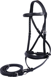 Wonder Care Genuine English Leather Crossover Crossunder Bitless Bridle for Horse Headstall with Reins - 7