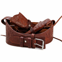 Hulara Leather Western Gun Holster with Belt – Buff Leather Cowboy Gun Belt with Ammo Loops for .22, .357 & .45 – Wester
