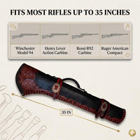 Hulara 35 Inch Black Basket Weave Leather Rifle Scabbard | Western Hand-Tooled Gun Case | Fits Winchester 1894 Marlin 336 1895 Henry Long Ranger 16-26 Inch Barrel | Saddle ATV Rifle Cases - 4