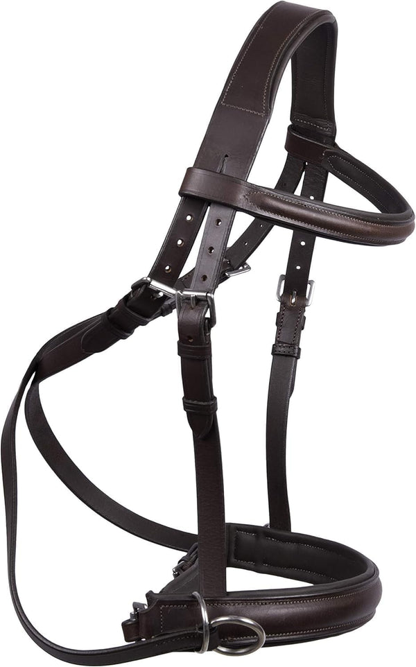 Hulara Brown Full Bitless Bridle Genuine English Leather Crossover Crossunder Bitless Bridle for Horse Headstall with Reins