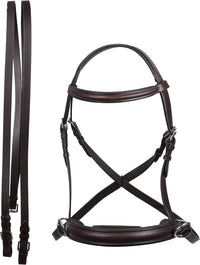 Wonder Care Genuine English Leather Crossover Crossunder Bitless Bridle for Horse Headstall with Reins - 11