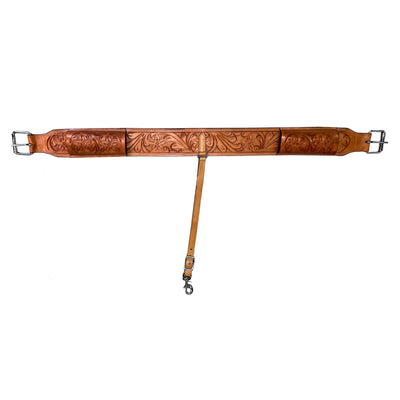 Hulara Western Carved Leather Rear Flank Back Saddle Girth Cinch Belt with Bucking Strap Comfytack |Premium Flank Cinch Belt Leather Horse Girth, Tan