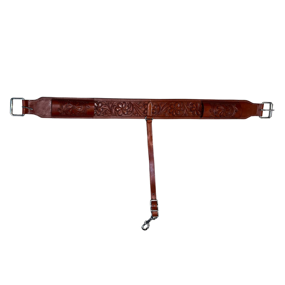 Hulara Western Carved Leather Rear Flank Back Saddle Girth Cinch Belt with Bucking Strap Comfytack |Premium Flank Cinch Belt Leather Horse Girth Brown