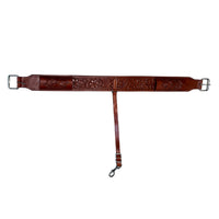 Hulara Western Carved Leather Rear Flank Back Saddle Girth Cinch Belt with Bucking Strap Comfytack |Premium Flank Cinch Belt Leather Horse Girth Brown