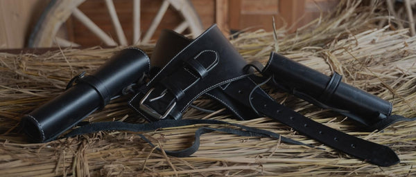 Hulara Full Grain Leather Western Gun Belt and Holster for Heritage Rough Rider .22 Cal Cowboy Hand Leather Gun Belt for Men Plain Black