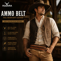 Hulara Full Grain Buff Leather Ammo Belt 22 Cartridge Belt Western Ammo Case Bullet Ammo Loops for Men