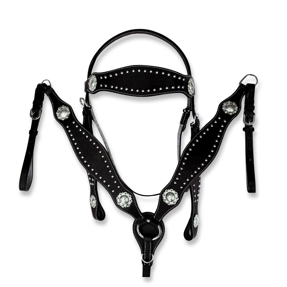 Hulara Top Grain Buff Leather Western Bridle and Breast Collar Set Tooled Headstall and Horse Breastcollar Western Tack Set Horse Breast Collar Western Bridle Sets Horse Headstall and Breast Collar