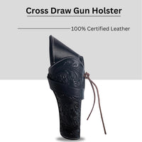 Hulara Genuine Leather Cross Draw Holster Gun Holder 22 .38/357 .44/45 Cal Revolver Western Rough Ri - 32