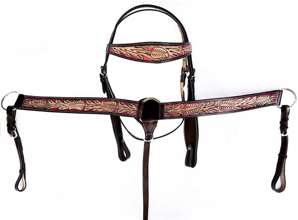 Hulara Top Grain Buff Leather Western Bridle and Breast Collar Set Tooled Headstall and Horse Breastcollar Western Tack Set Horse Breast Collar Western Bridle Sets Horse Headstall and Breast Collar
