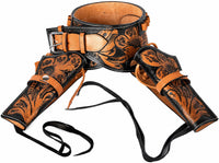 Hulara Leather Western Gun Holster with Belt – Buff Leather Cowboy Gun Belt with Ammo Loops for .22, .357 & .45 – Wester