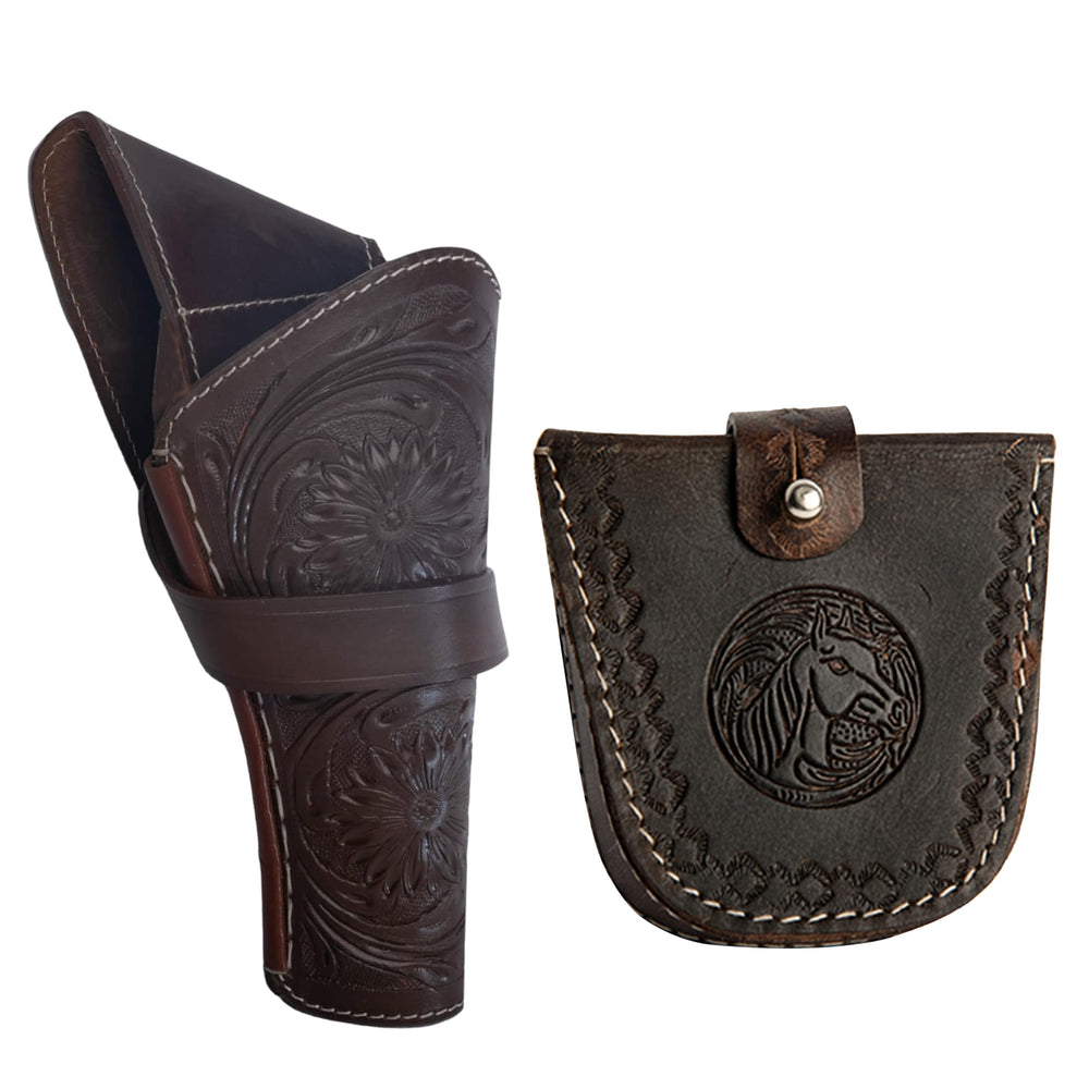 Hulara Genuine Leather Western Revolver Holster And Slingshot Ammo Case Set â€“ Fits 4Inch to 8Inch 22/38/357/44/45Cal Gun Hols