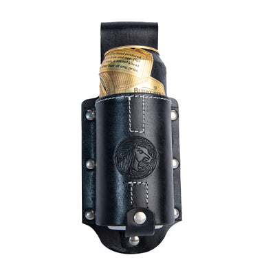 Hulara Full Grain Buff Leather Beer Holster Bottle Holder for Men Cowboy Travel/Outdoor Belt Buckle