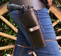 Hulara Full Grain DD Harness Buff Leather Western Gun Holster for Men - Heritage Rough Rider 357 Magnum Cowboy Gun Belt and Holster for .38/.357 Cal Revolver - 12