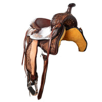 Hulara Western Saddle Tooled Genuine Leather Horse Saddle Carved Comfy Seat Western Saddle for Horses Barrel Racing Sadd