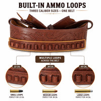 Hulara Leather Western Gun Holster with Belt – Buff Leather Cowboy Gun Belt with Ammo Loops for .22, .357 & .45 – Wester