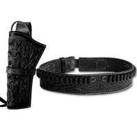 Hulara Carved Flower Black Western Gun Holster & Ammo Belt Set â€“ 38 Cartridge Leather Belt Size-1 With Heritage Rough Rider C