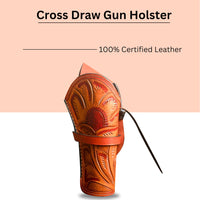 Hulara Full Grain Buff Leather Cross Draw Holster Gun Holder 22 .38/357 .44/45 Cal Revolver Gun Western Holster Fit 4" to 8" Revolver Holster - 6