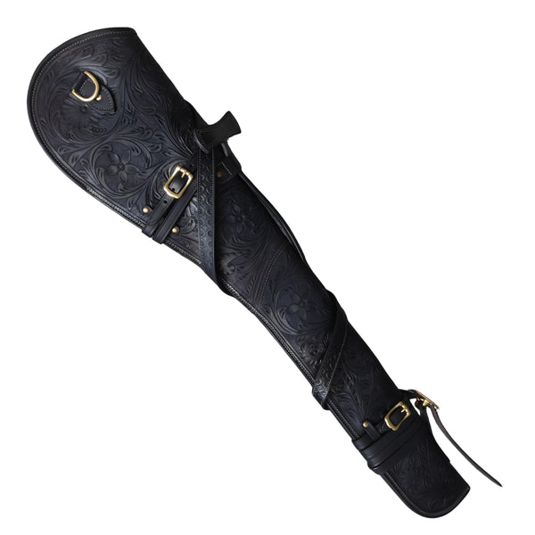 Hulara 35 Inch Black Hand-Tooled Floral Leather Rifle Scabbard | Fits Winchester 1894 Marlin 336 1895 Henry Long Ranger 16-26 Inch Barrel | Saddle ATV Mount | Full Grain Black Rifle Cases