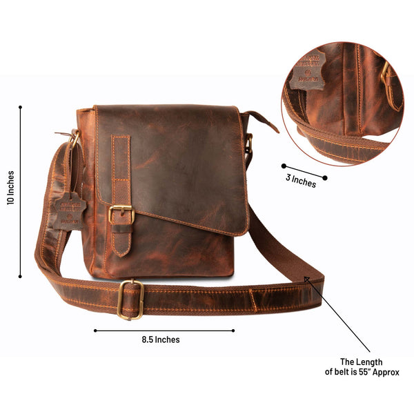 Hulara_ Genuine Leather Messenger Bag 10" For Men And Women Sling Bags With Vintage Look Cross Body Shoulder Bags For Business/Travel/Office/Schoolâ€¦