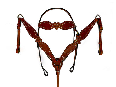 Hulara Top Grain Buff Leather Western Bridle and Breast Collar Set Tooled Headstall and Horse Breastcollar Western Tack Set Horse Breast Collar Western Bridle Sets Horse Headstall and Breast Collar
