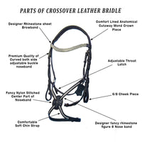 Hulara Top Grain Cowhide Leather English Bridle Snaffle Crossover Figure 8 Horse Bridle Rhinestone Browband and Flash Noseband Horse Bit Bridle with Reins Bridles for Horses - 3