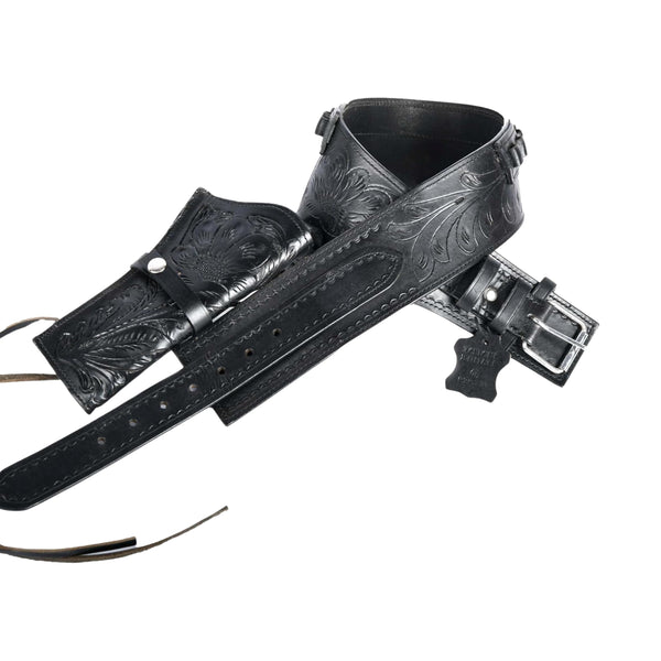 Hulara Full Grain Buff Leather 22 Caliber Western Holster for Heritage Rough Rider, Gun Belt, Cowboy, Wrangler, 22 Revolver (Black Right Side, Size-2(38-40 Inch))