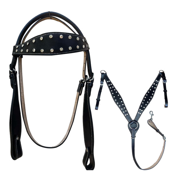 Hulara Top Grain Buff Leather Western Bridle and Breast Collar Set Tooled Headstall and Horse Breastcollar Western Tack Set Horse Breast Collar Western Bridle Sets Black Breast Collar for Horses