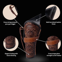 Hulara Genuine Leather Cross Draw Holster Gun Holder 22 .38/357 .44/45 Cal Revolver Western Rough Ri - 11