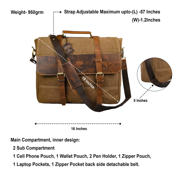 Hulara Full Grain Buff Leather Messenger Bag For Men And Women Shoulder Bags For Business|Travel|Office