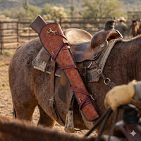 Hulara 35 Inch Two-Tone Orange Leather Rifle Scabbard | Handmade Western Gun Case | Fits Winchester 1894 Marlin 336 Henry Big Boy Rossi R92 16-24 Inch Barrel | Full Grain Buffalo Leather Rifle Case - 4