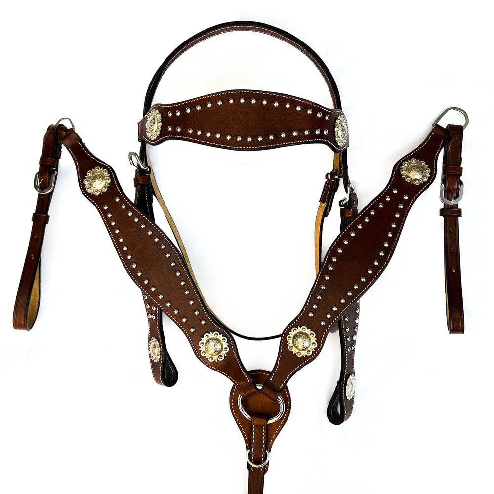 Hulara Top Grain Buff Leather Western Bridle and Breast Collar Set Tooled Headstall and Breastcollar Western Tack Set Horse B