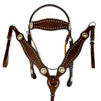 Hulara Top Grain Buff Leather Western Bridle and Breast Collar Set Tooled Headstall and Breastcollar Western Tack Set Horse B