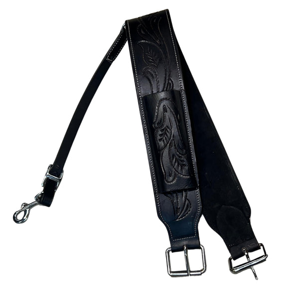 Hulara Western Carved Leather Rear Flank Back Saddle Girth Cinch Belt with Bucking Strap Comfytack |Premium Flank Cinch Leather Belt Horse Girth, Black