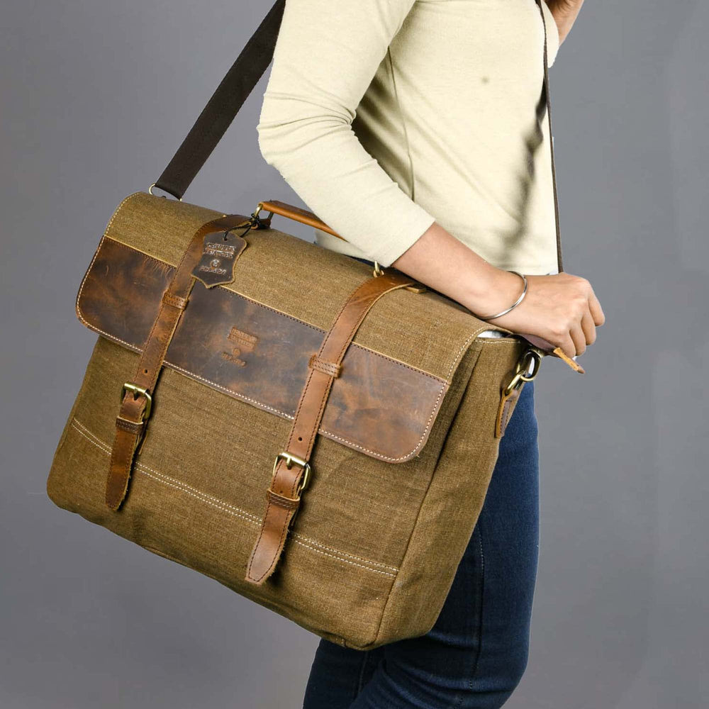 Hulara Full Grain Buff Leather Messenger Bag For Men And Women Shoulder Bags For Business|Travel|Off - 3