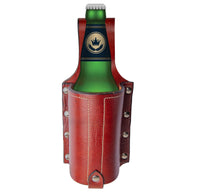 Hulara Full Grain Buff Leather Beer Holster Small Bottle Holster for Men Cowboy Beer Holder for Travel/Outdoor Beer Bottle Holder Belt Buckle - 3